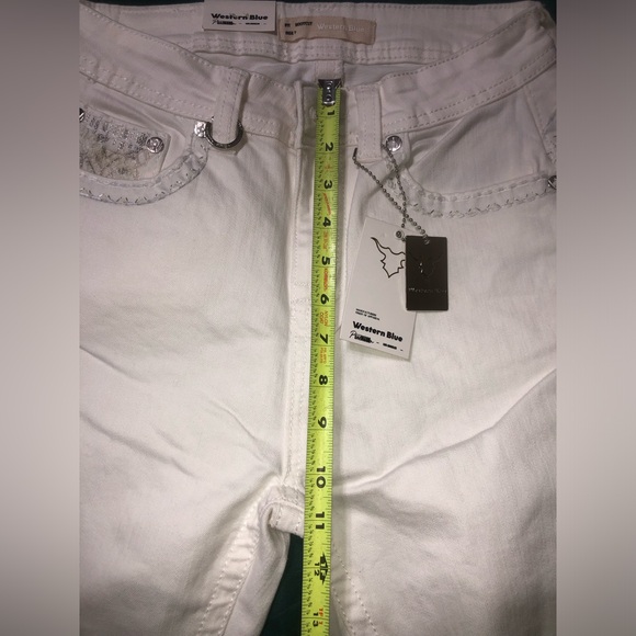 Western Blue Denim White Bootcut Jeans Size 7 33 W/Bull Tag And Horseshoe Charm - Picture 11 of 11